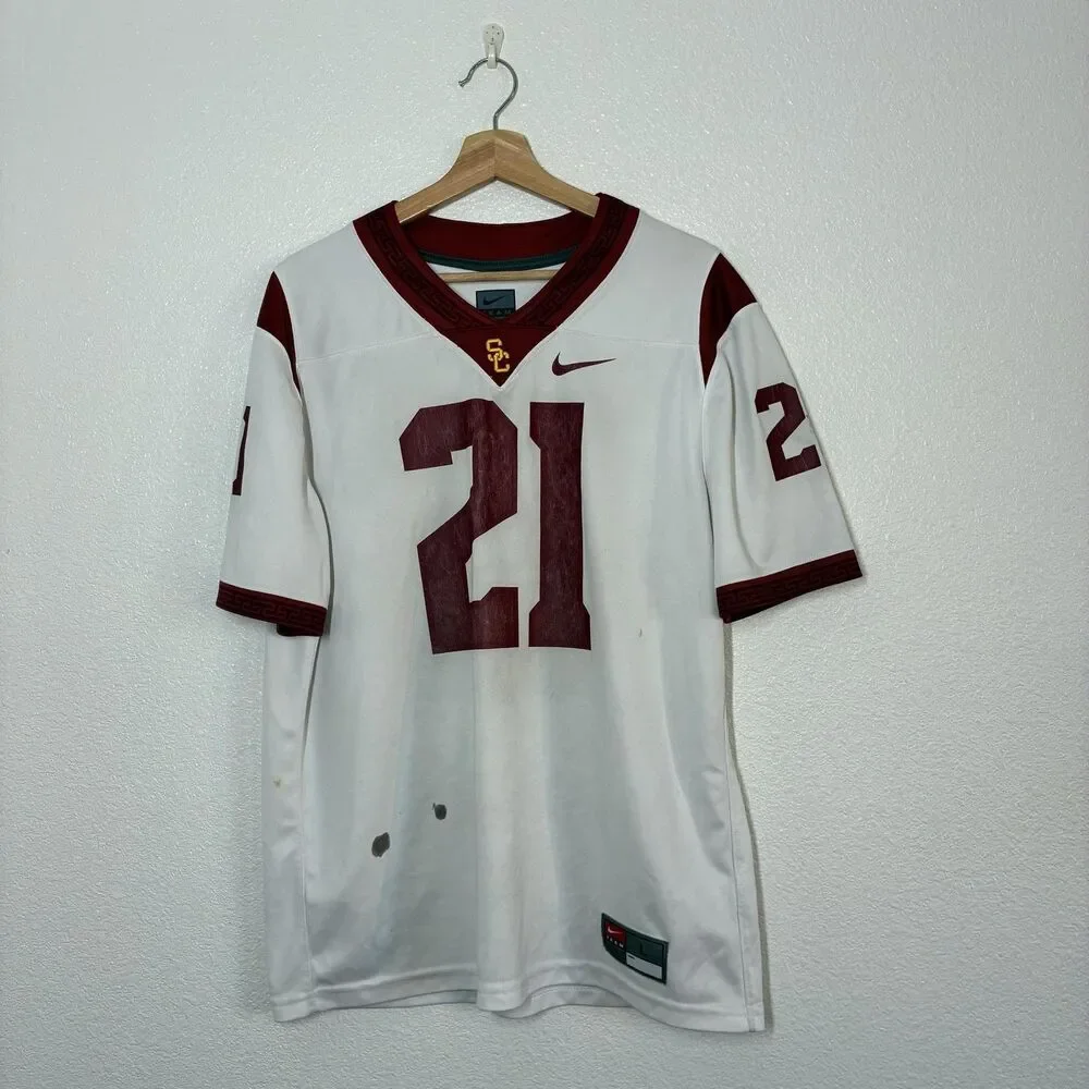 USC Trojans Jersey Mens Large White NCAA Football Nike Dri-FIT Number 21